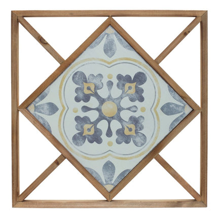 Set of Two White Blue And Brown Floral Wood and Metal Square Framed Art HomeRoots