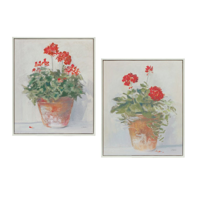 Set of Two White Brown And Red Flower Framed Art HomeRoots