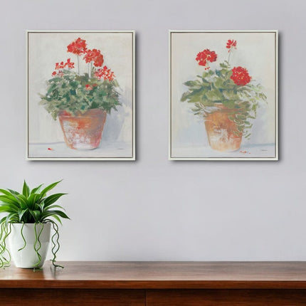 Set of Two White Brown And Red Flower Framed Art HomeRoots