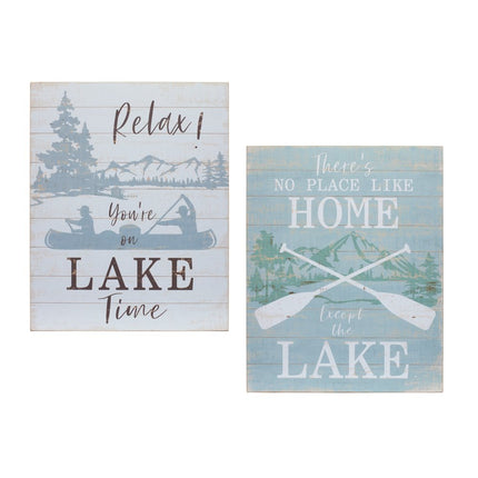 Set of Two White Black And Blue Trees, Lake Lake Wood Framed Art HomeRoots