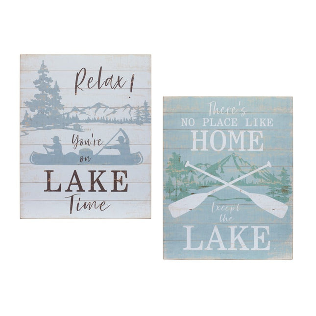 Set of Two White Black And Blue Trees, Lake Lake Wood Framed Art HomeRoots