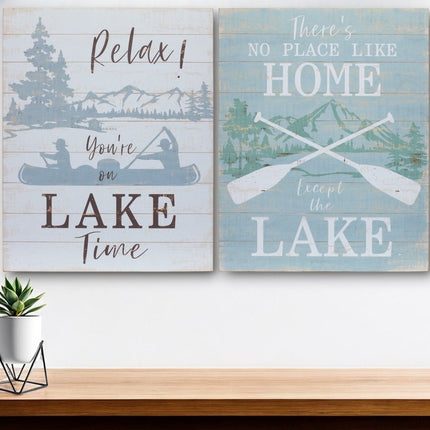 Set of Two White Black And Blue Trees, Lake Lake Wood Framed Art HomeRoots