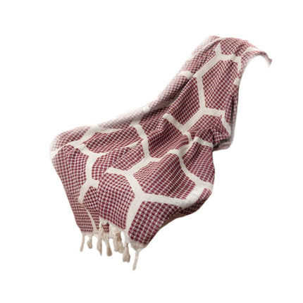 60" X 50" Red Woven Cotton Geometric Throw Blanket with Fringe HomeRoots