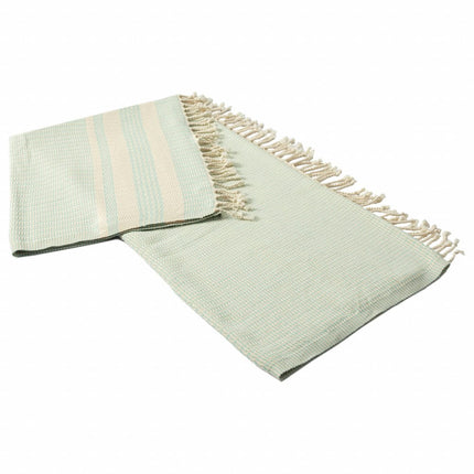 50" X 60" Turquoise Woven Cotton Striped Throw Blanket with Fringe HomeRoots