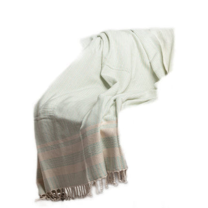 50" X 60" Turquoise Woven Cotton Striped Throw Blanket with Fringe HomeRoots