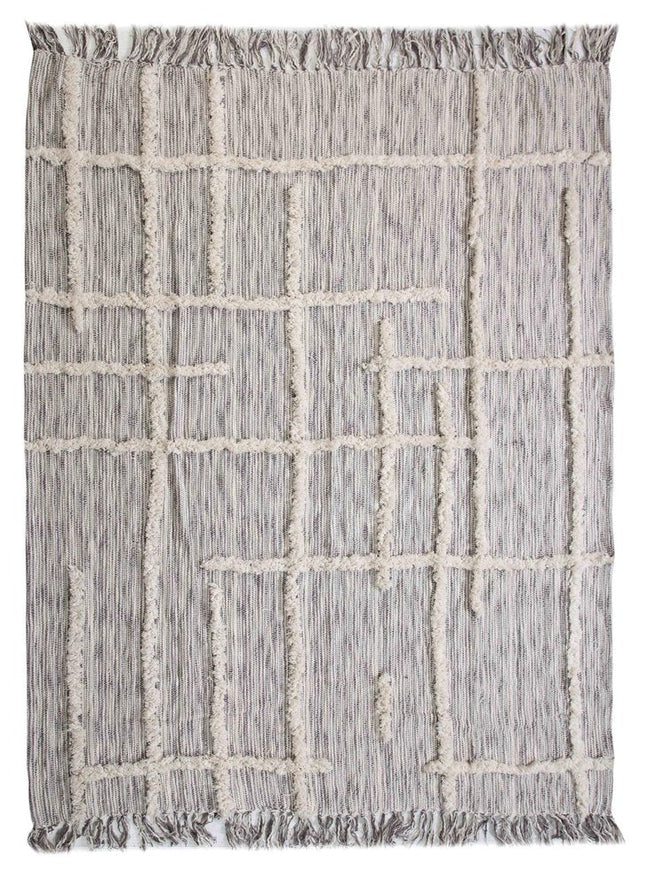 60" X 50" Gray Woven Cotton Striped Throw Blanket with Fringe HomeRoots