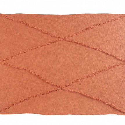 60" X 50" Orange Woven Cotton Throw Blanket with Fringe HomeRoots