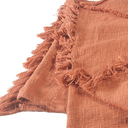 60" X 50" Orange Woven Cotton Throw Blanket with Fringe HomeRoots