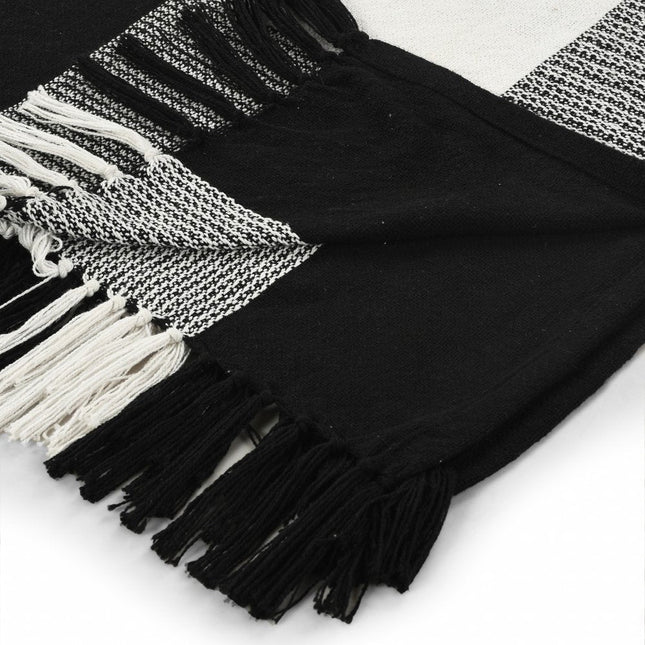 Black and White Woven Cotton Checkered Throw Blanket HomeRoots