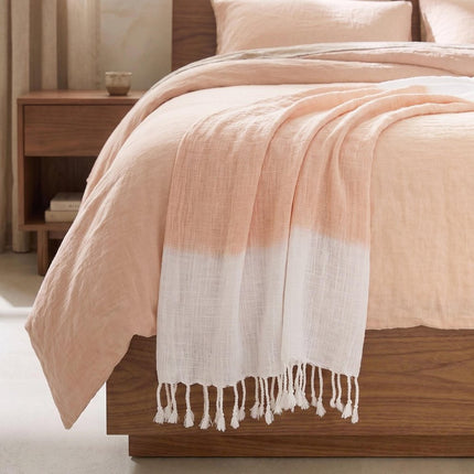 50" X 60" Orange Woven Cotton Ombre Throw Blanket with Fringe HomeRoots