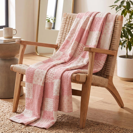 70" X 50" Blue Kantha Silk Patchwork Throw Blanket with Embroidery HomeRoots