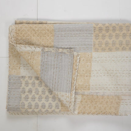 70" X 50" Blue Kantha Silk Patchwork Throw Blanket with Embroidery HomeRoots