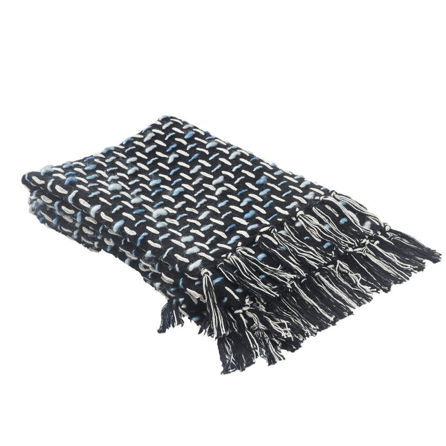 Black and Blue Woven Cotton Geometric Throw Blanket HomeRoots
