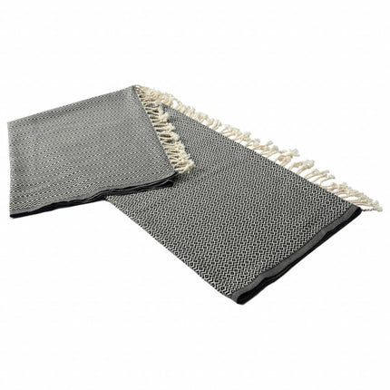 50" X 60" Blue and White Woven Cotton Geometric Throw Blanket with Fringe HomeRoots