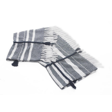 50" X 60" Blue and White Kantha Cotton Striped Throw Blanket with Embroidery HomeRoots