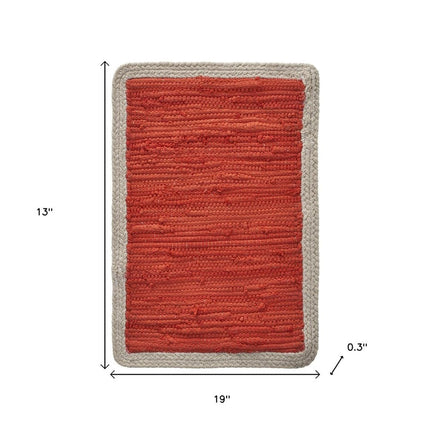 19" Set of Four Orange And Natural Solid With Border Cotton Placemats HomeRoots