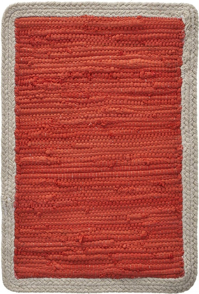 19" Set of Four Orange And Natural Solid With Border Cotton Placemats HomeRoots