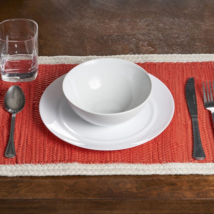 19" Set of Four Orange And Natural Solid With Border Cotton Placemats HomeRoots