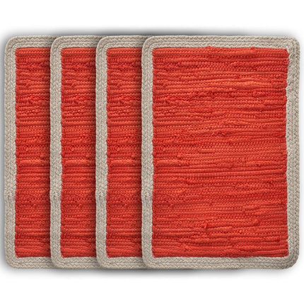 19" Set of Four Orange And Natural Solid With Border Cotton Placemats HomeRoots