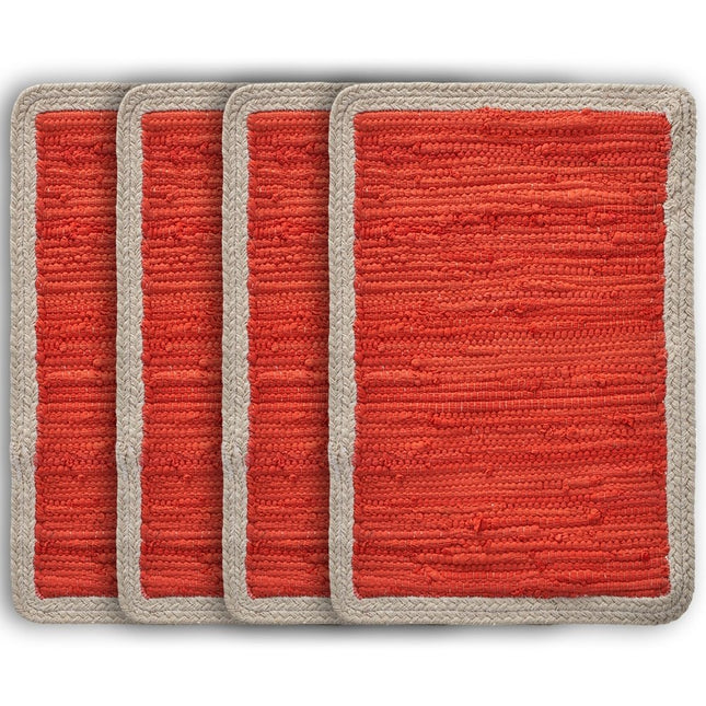 19" Set of Four Orange And Natural Solid With Border Cotton Placemats HomeRoots