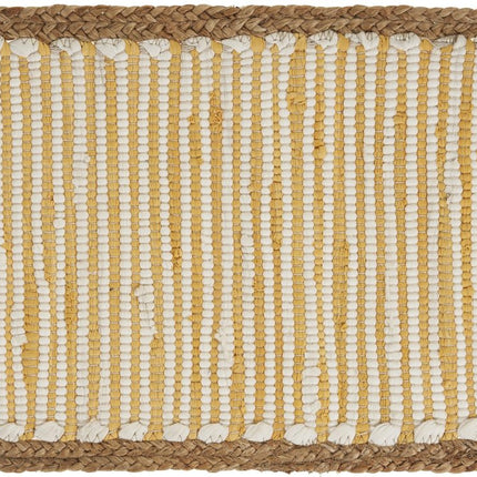 19" Set of Four Cream Yellow And Natural Striped Cotton And Jute Placemats