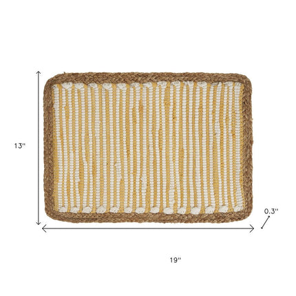19" Set of Four Cream Yellow And Natural Striped Cotton And Jute Placemats HomeRoots