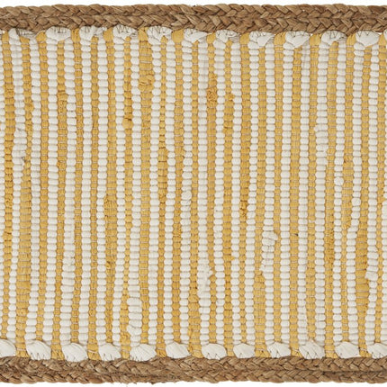 19" Set of Four Cream Yellow And Natural Striped Cotton And Jute Placemats HomeRoots