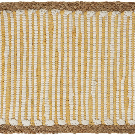 19" Set of Four Cream Yellow And Natural Striped Cotton And Jute Placemats