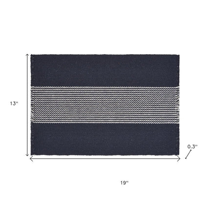 19" Set of Four Navy Blue And White Striped Cotton Placemats HomeRoots