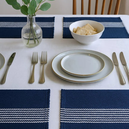 19" Set of Four Navy Blue And White Striped Cotton Placemats HomeRoots