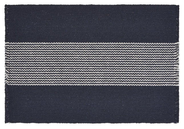 19" Set of Four Navy Blue And White Striped Cotton Placemats