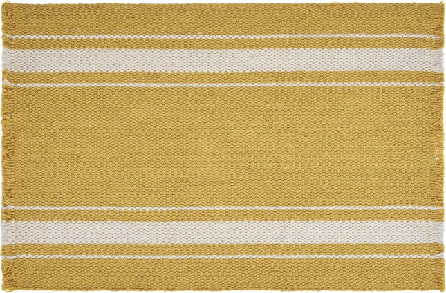 19" Set of Four Yellow And White Striped Cotton Placemats