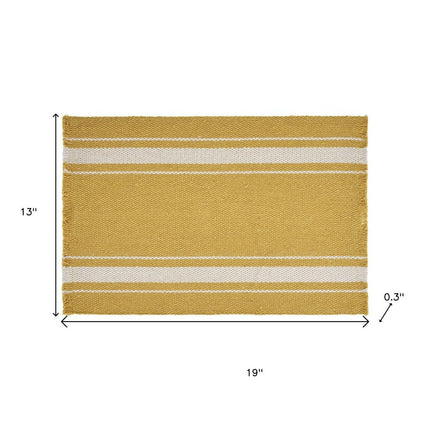 19" Set of Four Yellow And White Striped Cotton Placemats HomeRoots