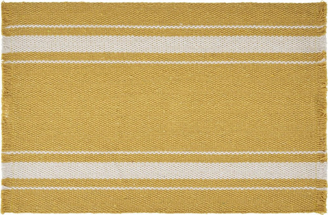 19" Set of Four Yellow And White Striped Cotton Placemats HomeRoots