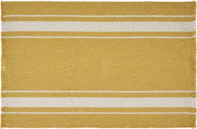 19" Set of Four Yellow And White Striped Cotton Placemats