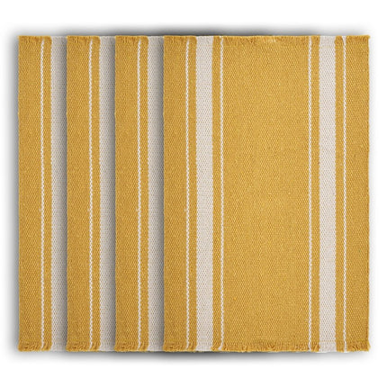 19" Set of Four Yellow And White Striped Cotton Placemats HomeRoots