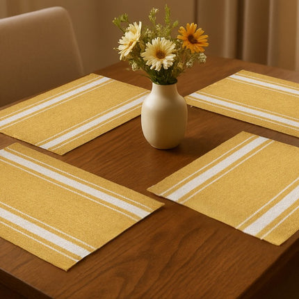 19" Set of Four Yellow And White Striped Cotton Placemats HomeRoots
