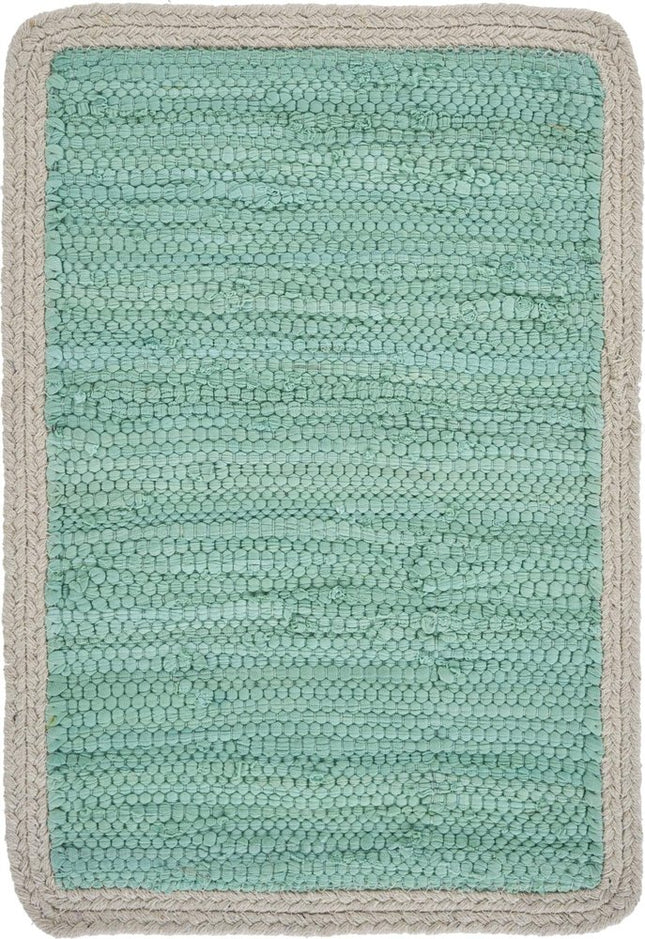19" Set of Four Turquoise and Natural Solid With Border Cotton Placemats