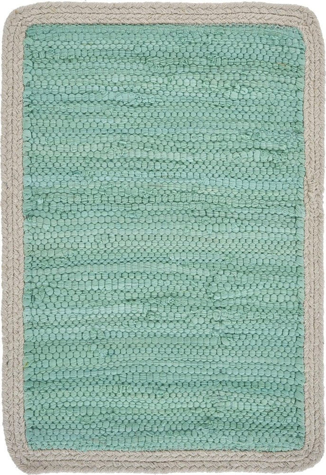 19" Set of Four Turquoise and Natural Solid With Border Cotton Placemats HomeRoots