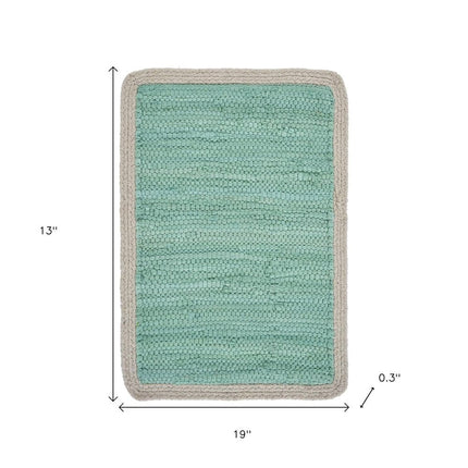 19" Set of Four Turquoise and Natural Solid With Border Cotton Placemats HomeRoots