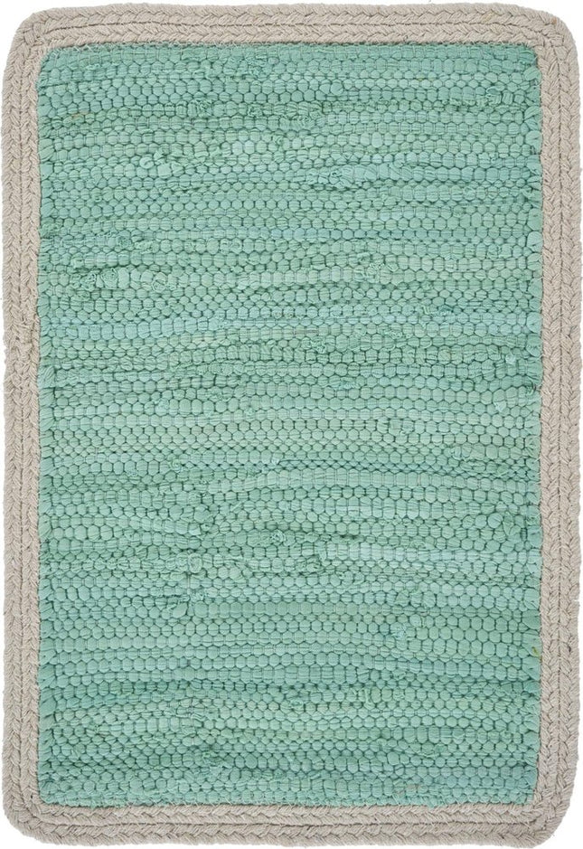 19" Set of Four Turquoise and Natural Solid With Border Cotton Placemats
