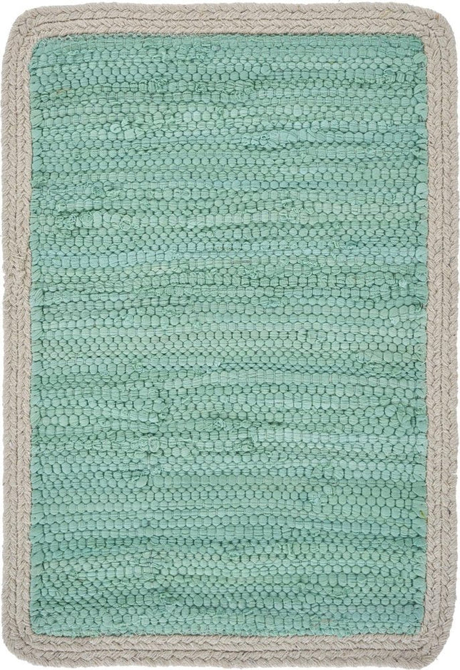 19" Set of Four Turquoise and Natural Solid With Border Cotton Placemats HomeRoots