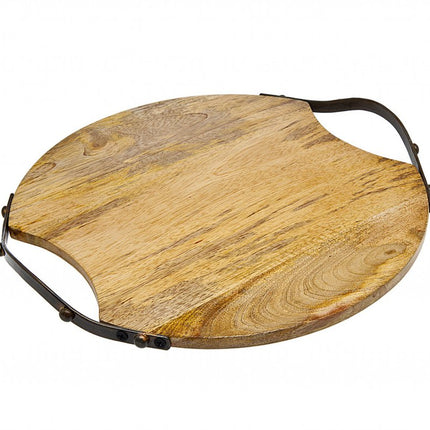 13" Natural Brown Round Wood and Metal Tray HomeRoots
