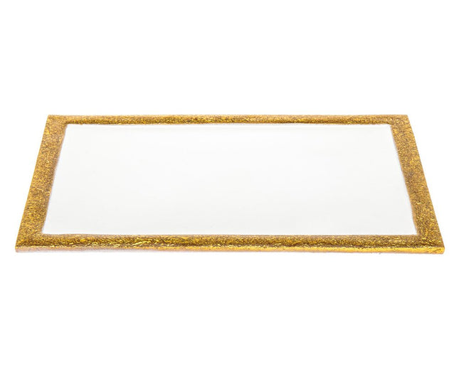 9" Gold and White Rectangular Metal Serving Tray HomeRoots