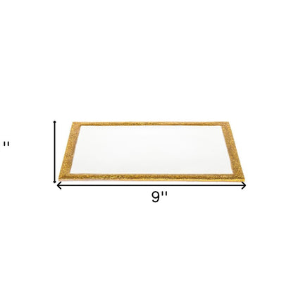 9" Gold and White Rectangular Metal Serving Tray HomeRoots