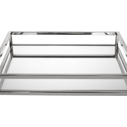 14" White and Silver Square Metal Serving Tray HomeRoots
