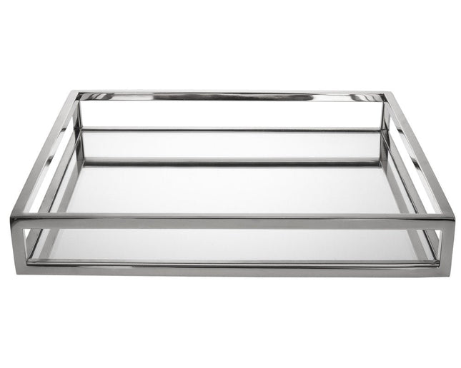14" White and Silver Square Metal Serving Tray HomeRoots