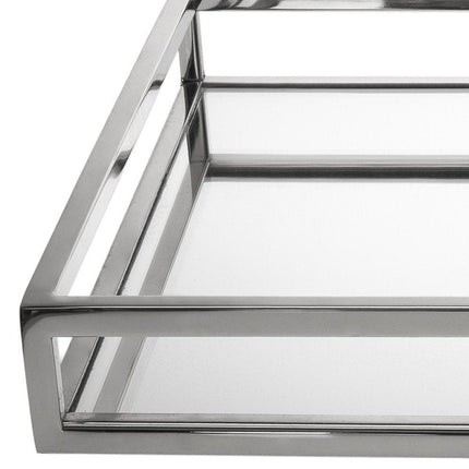 14" White and Silver Square Metal Serving Tray HomeRoots