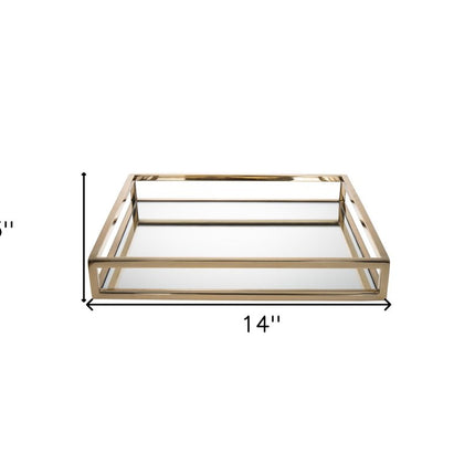 14" Gold Square Metal Serving Tray HomeRoots