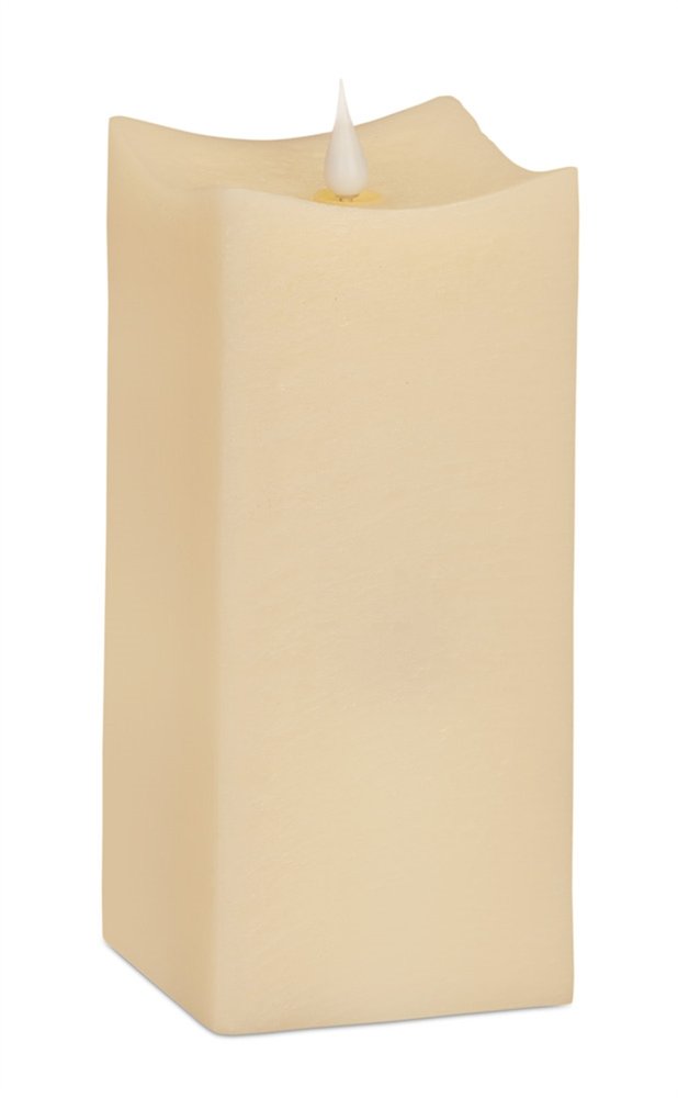 Set of Two Beige Square Flameless Pillar Candles HomeRoots